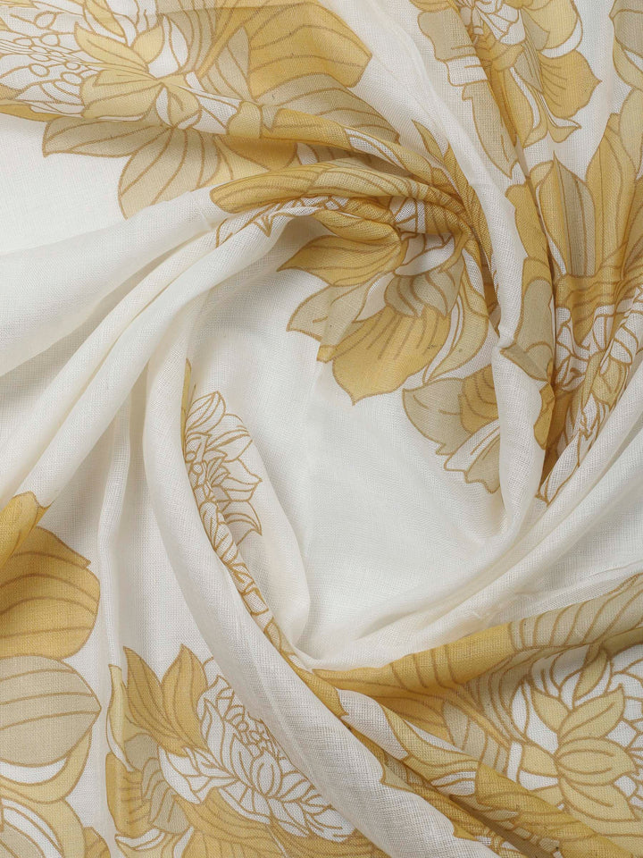 Yellow Printed Cotton Blend Unstitched Dress Material