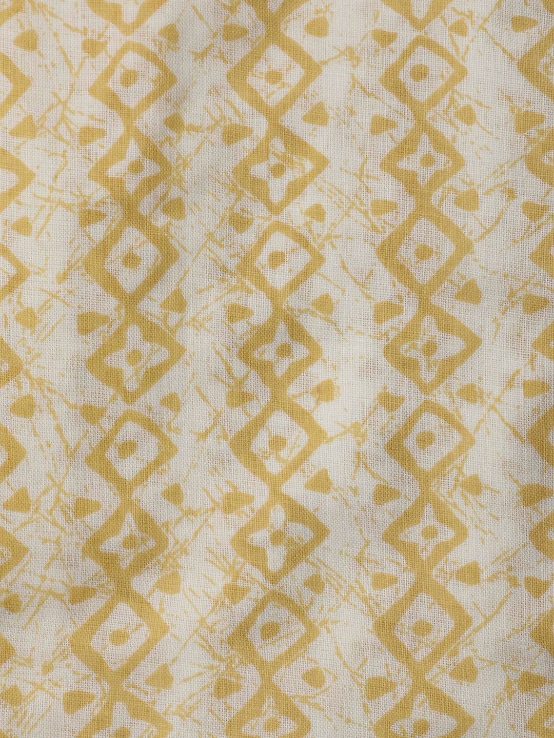 Yellow Printed Cotton Blend Unstitched Dress Material