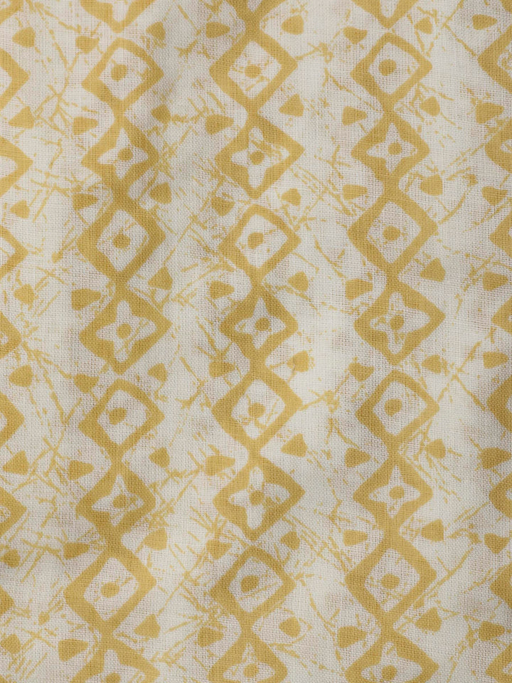 Yellow Printed Cotton Blend Unstitched Dress Material