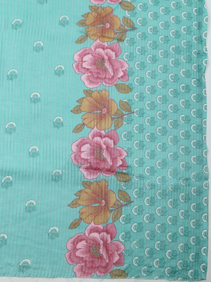 Aqua Green Printed Cotton Blend Unstitched Dress Material