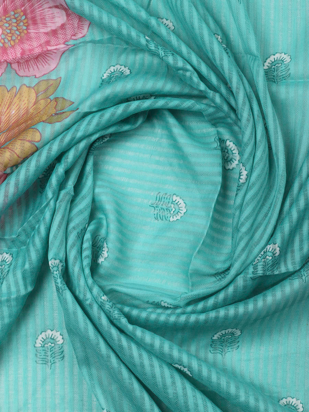 Aqua Green Printed Cotton Blend Unstitched Dress Material