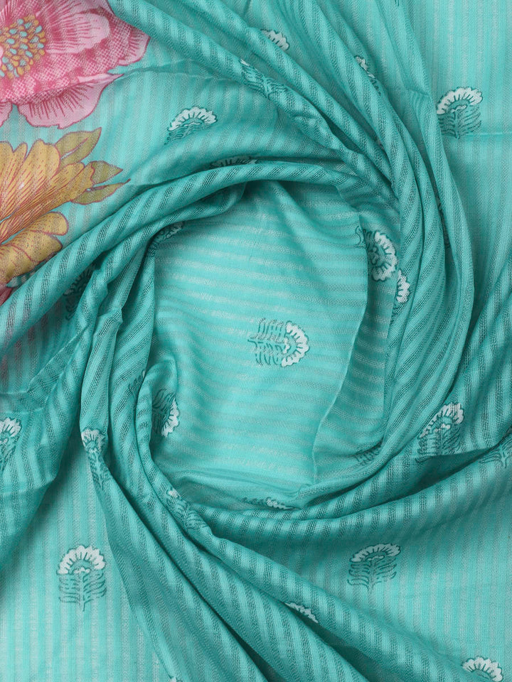 Aqua Green Printed Cotton Blend Unstitched Dress Material
