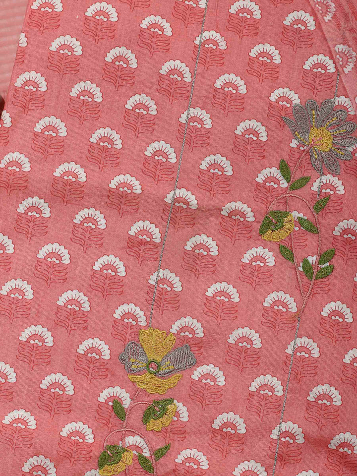 Peach Printed Cotton Blend Unstitched Dress Material