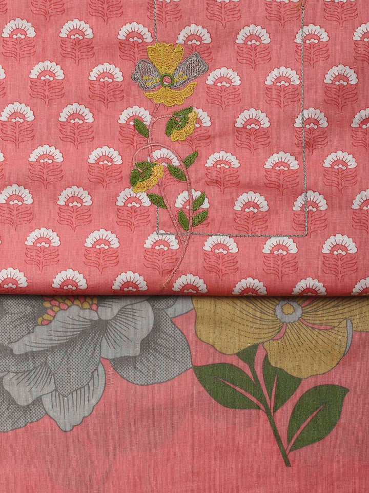 Peach Printed Cotton Blend Unstitched Dress Material