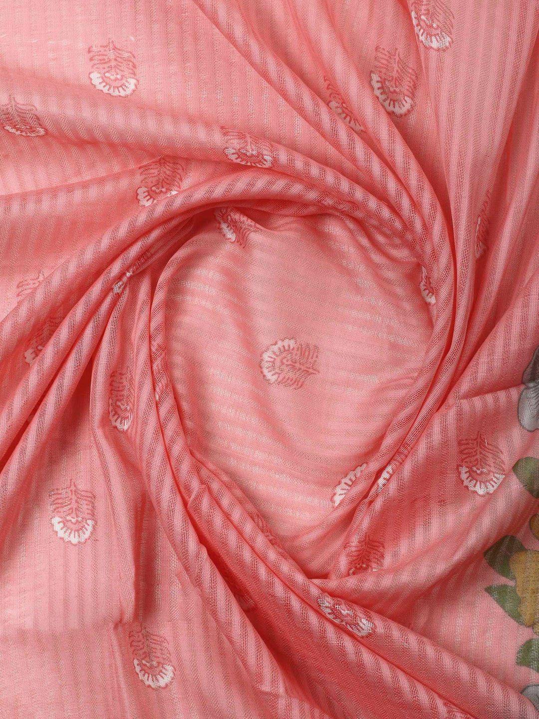 Peach Printed Cotton Blend Unstitched Dress Material