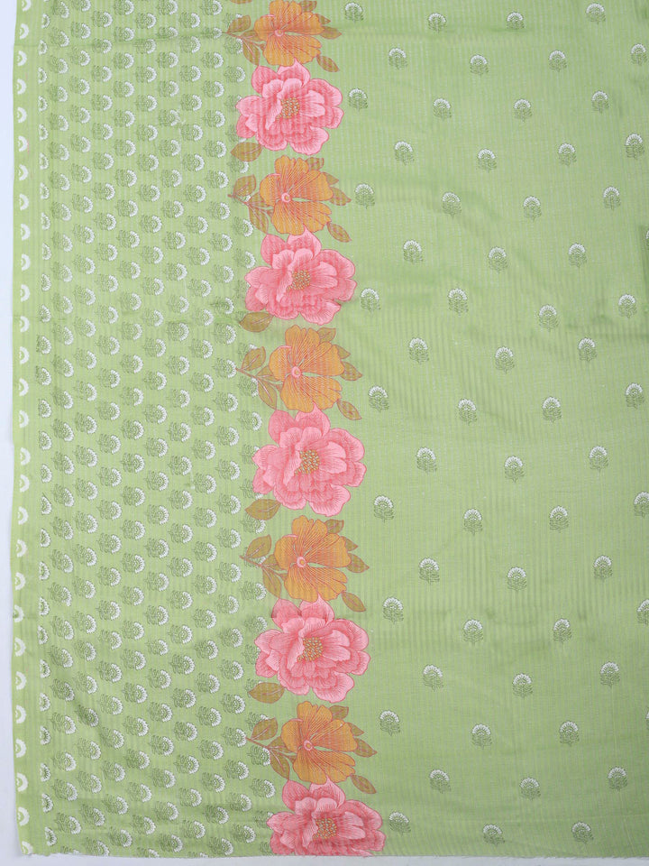 Pista Green Printed Cotton Blend Unstitched Dress Material