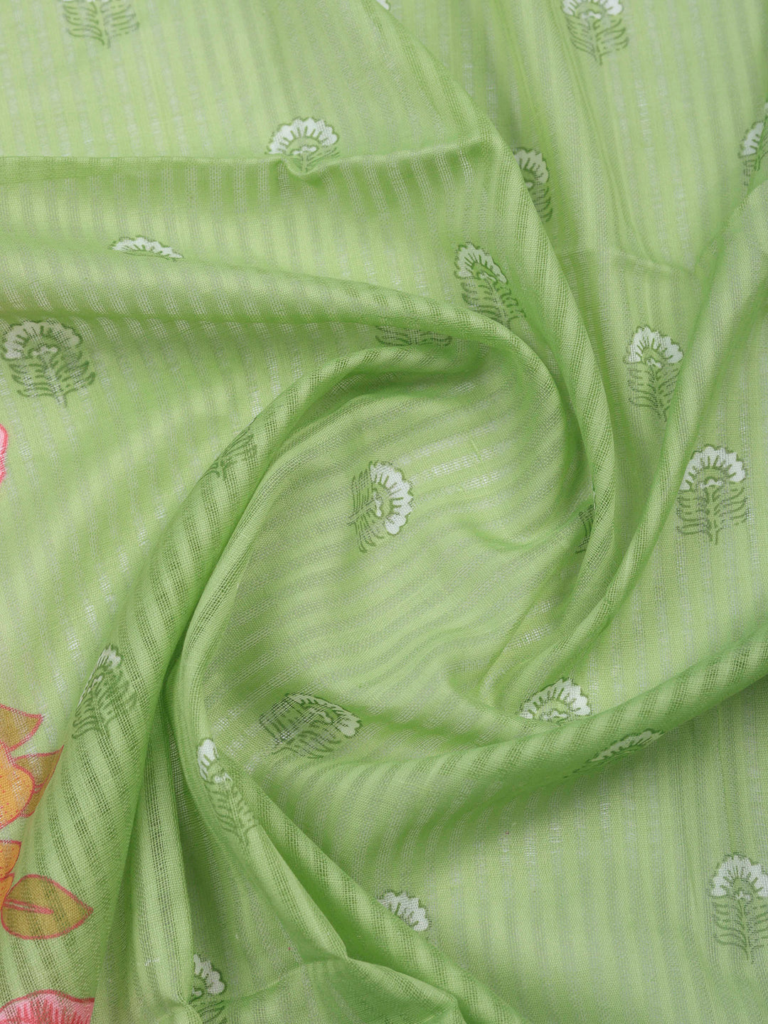 Pista Green Printed Cotton Blend Unstitched Dress Material