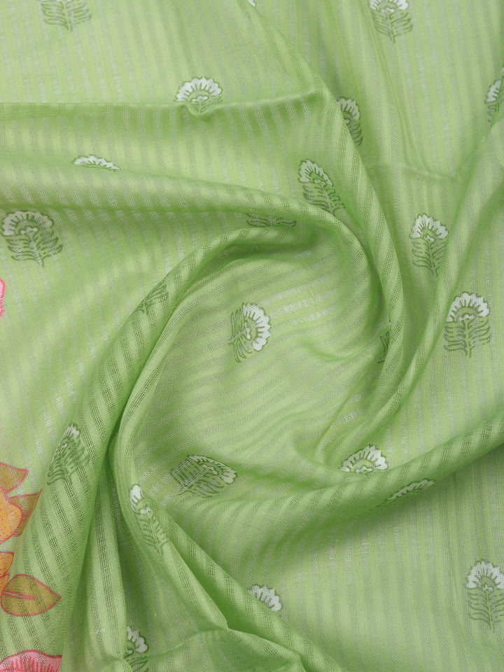Pista Green Printed Cotton Blend Unstitched Dress Material