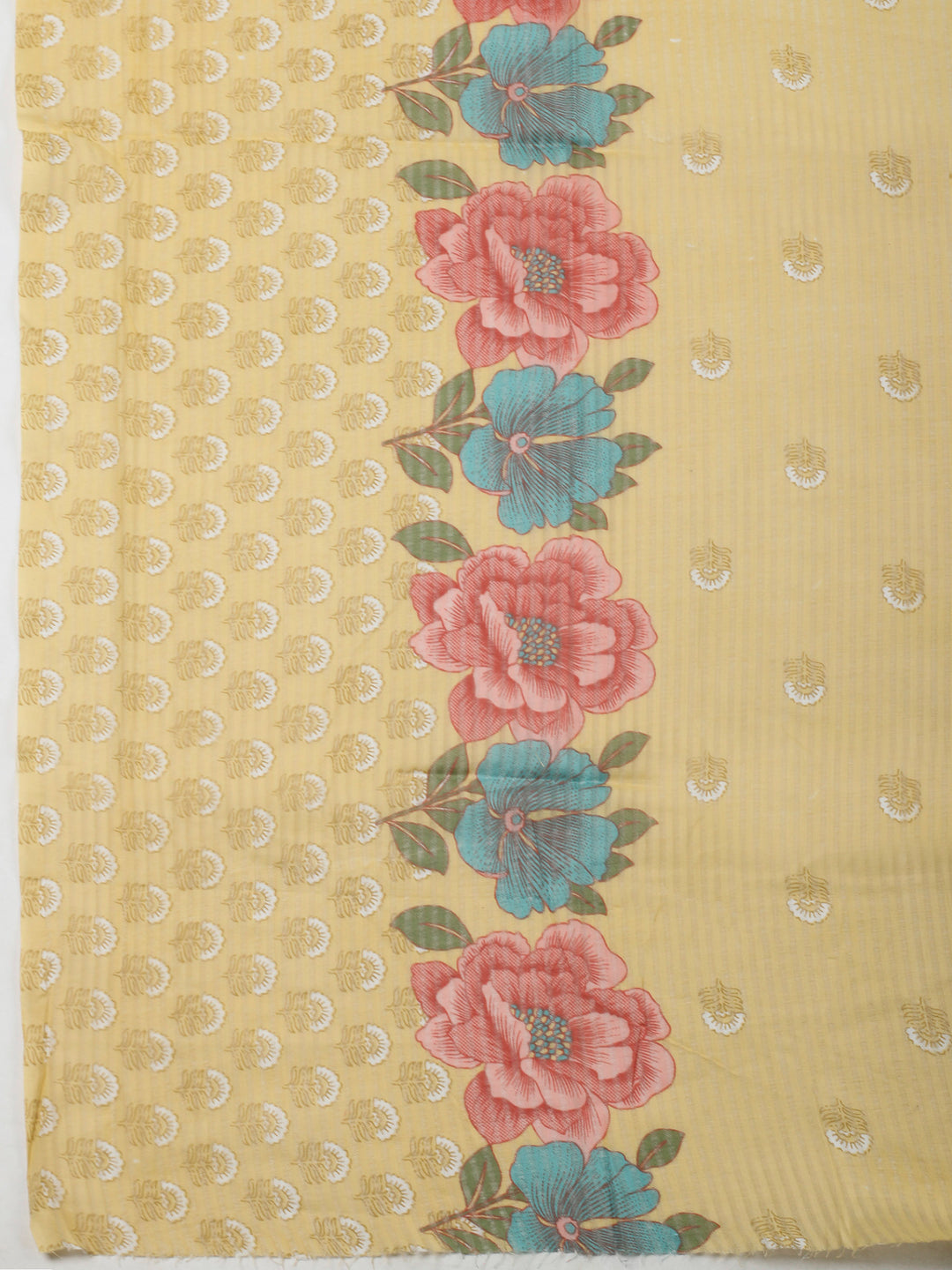 Yellow Printed Cotton Blend Unstitched Dress Material