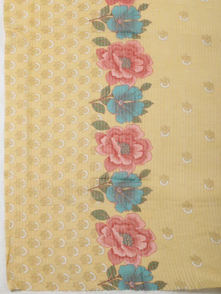 Yellow Printed Cotton Blend Unstitched Dress Material