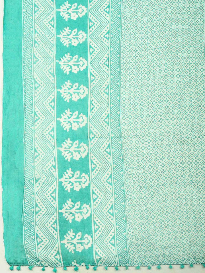 Aqua Green Printed Cotton Blend Unstitched Dress Material