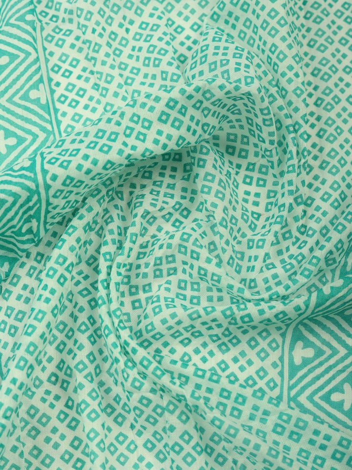 Aqua Green Printed Cotton Blend Unstitched Dress Material