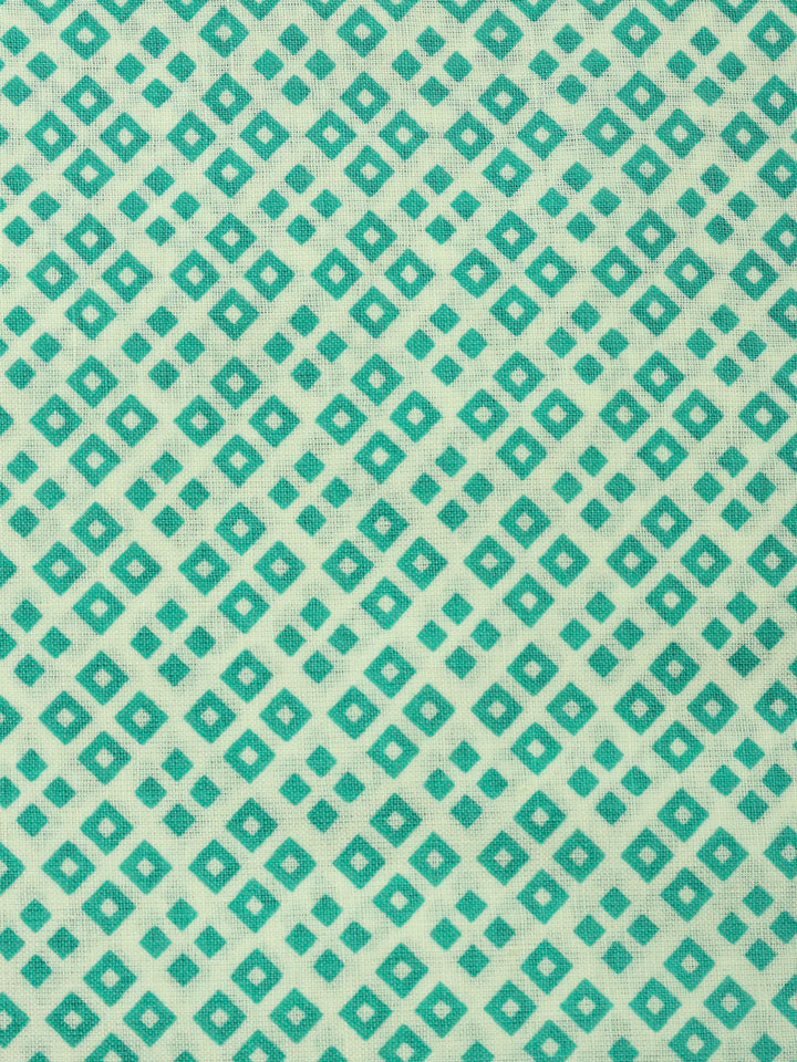Aqua Green Printed Cotton Blend Unstitched Dress Material
