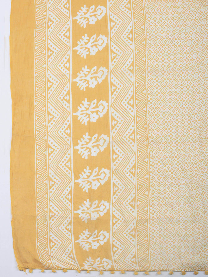 Mustard Printed Cotton Blend Unstitched Dress Material