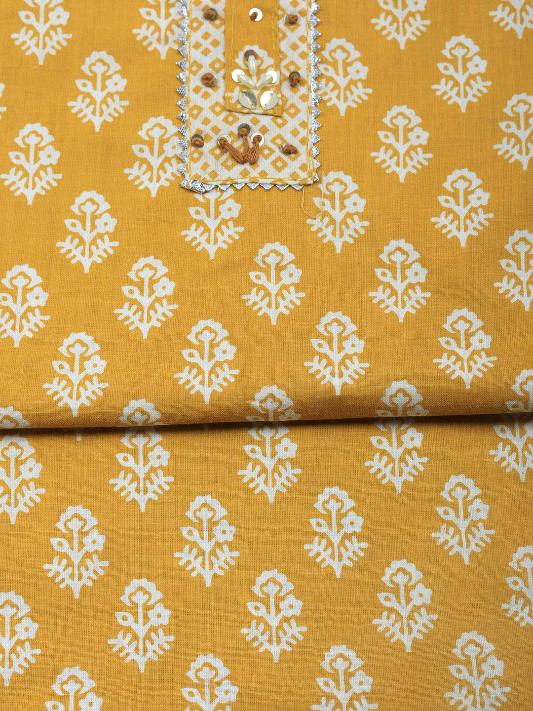 Mustard Printed Cotton Blend Unstitched Dress Material