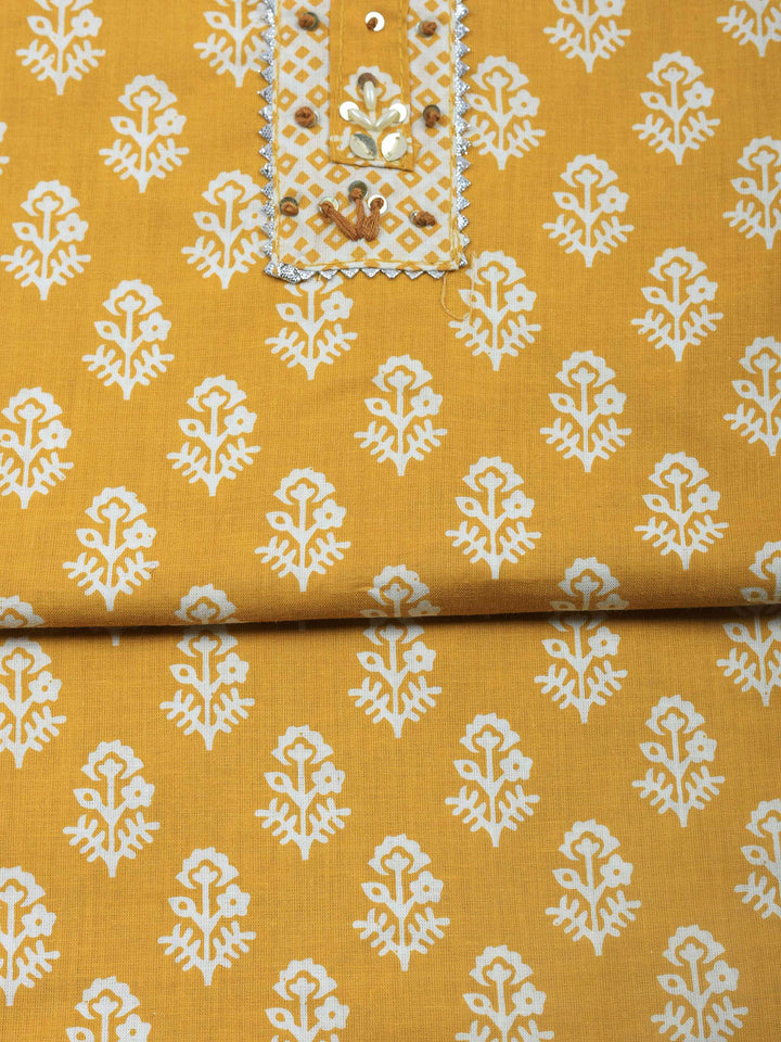 Mustard Printed Cotton Blend Unstitched Dress Material