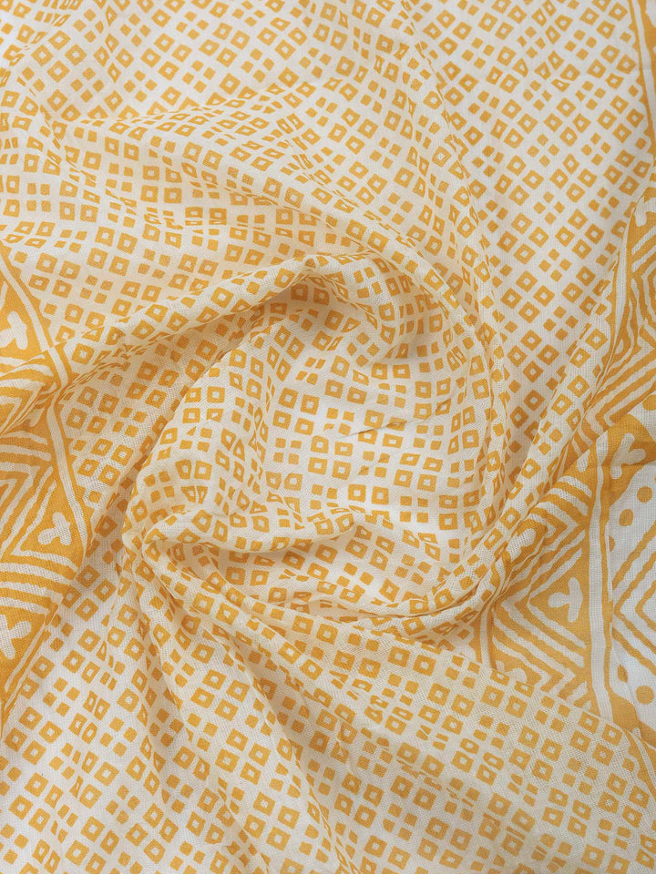 Mustard Printed Cotton Blend Unstitched Dress Material