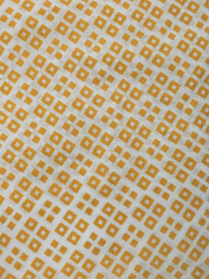 Mustard Printed Cotton Blend Unstitched Dress Material