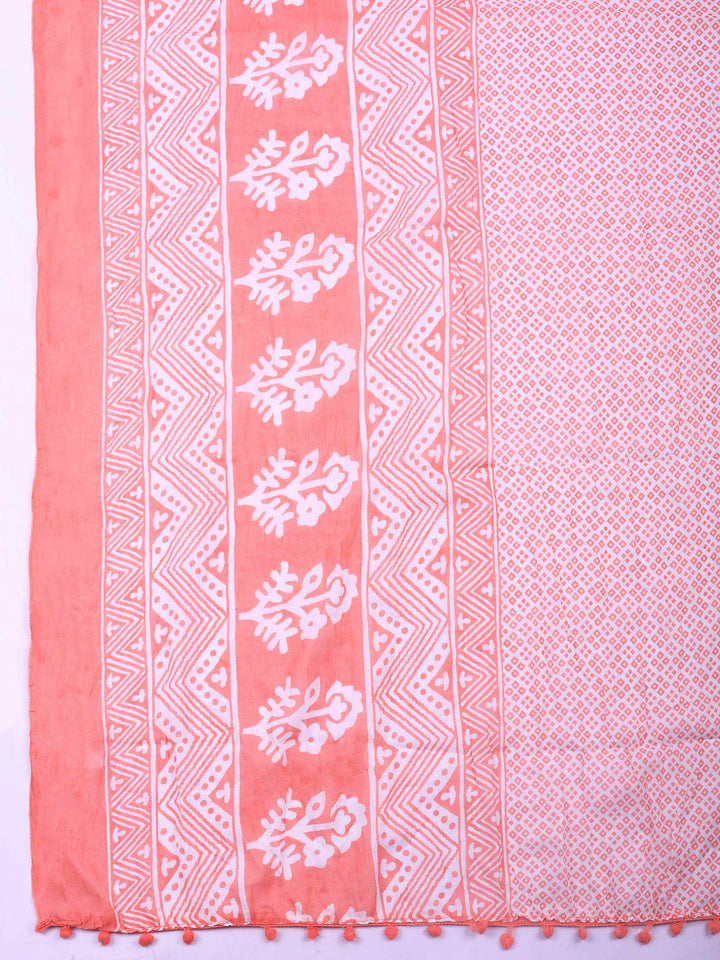Pink Printed Cotton Blend Unstitched Dress Material