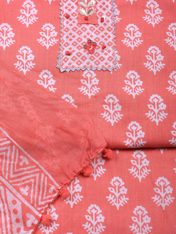Pink Printed Cotton Blend Unstitched Dress Material