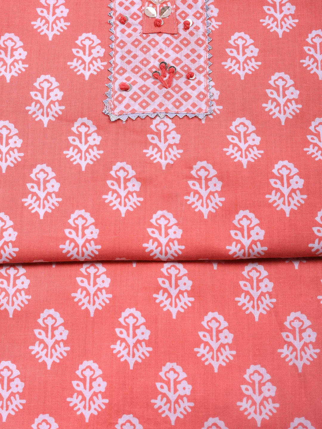 Pink Printed Cotton Blend Unstitched Dress Material