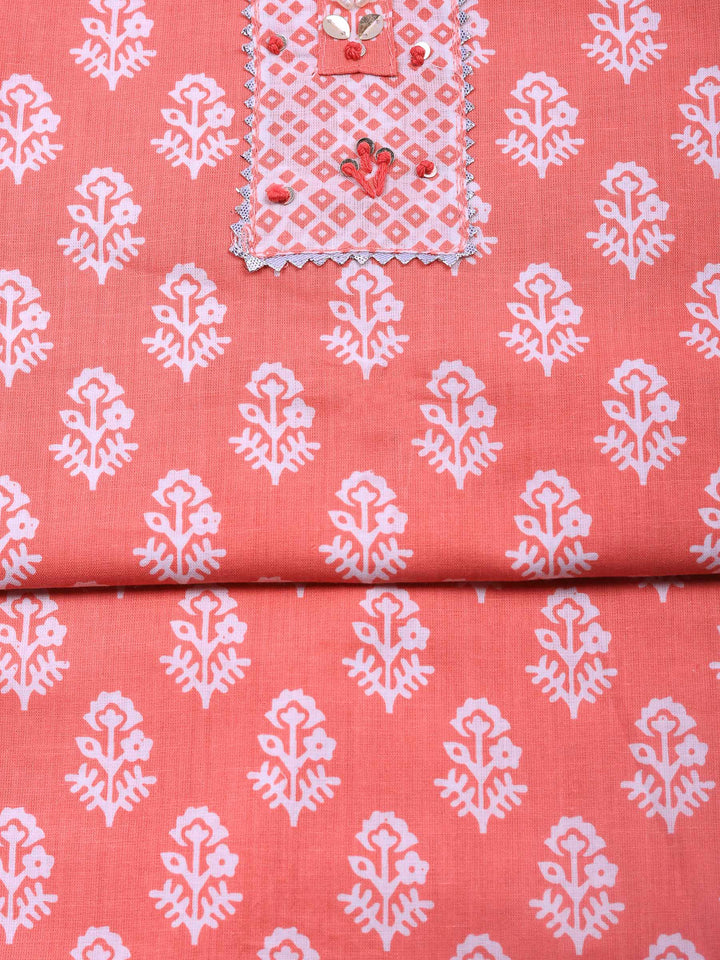 Pink Printed Cotton Blend Unstitched Dress Material