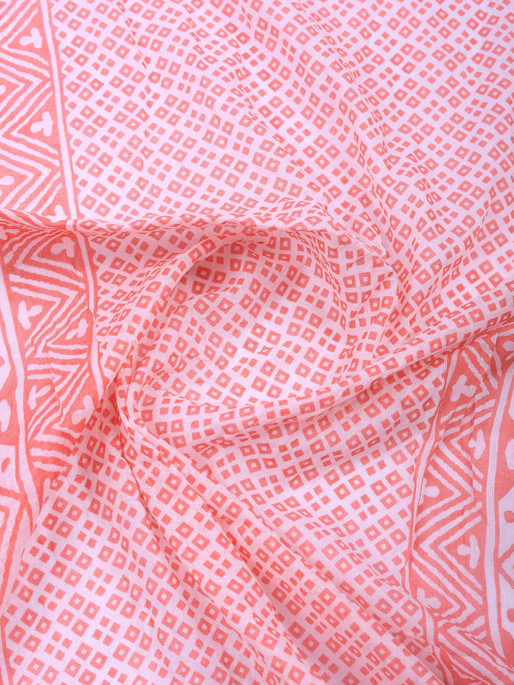 Pink Printed Cotton Blend Unstitched Dress Material