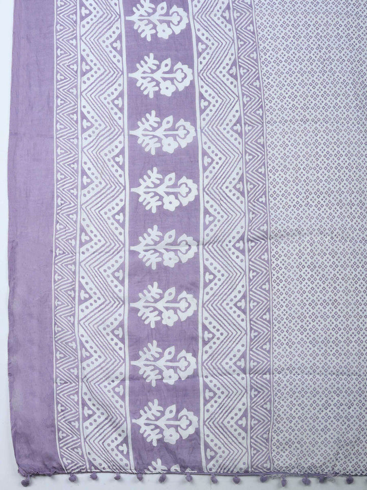 Purple Printed Cotton Blend Unstitched Dress Material