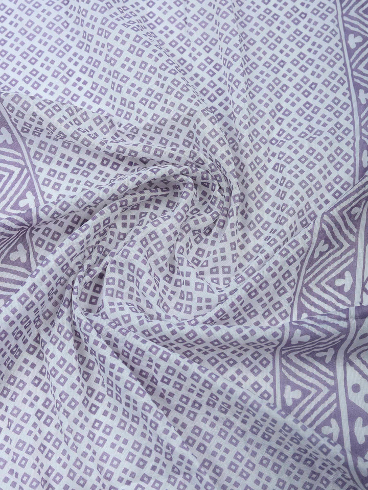 Purple Printed Cotton Blend Unstitched Dress Material
