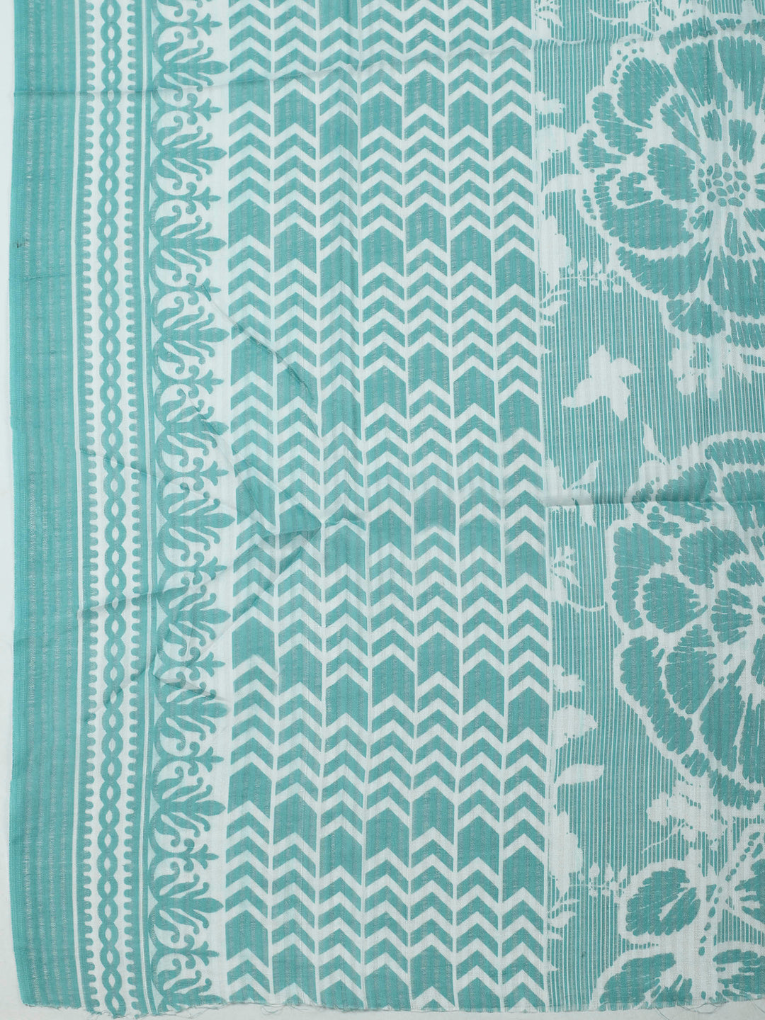 Aqua Green Printed Cotton Blend Unstitched Dress Material