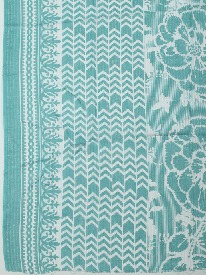 Aqua Green Printed Cotton Blend Unstitched Dress Material