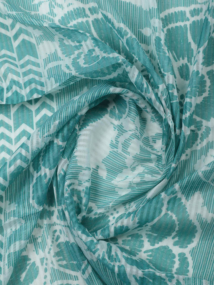 Aqua Green Printed Cotton Blend Unstitched Dress Material