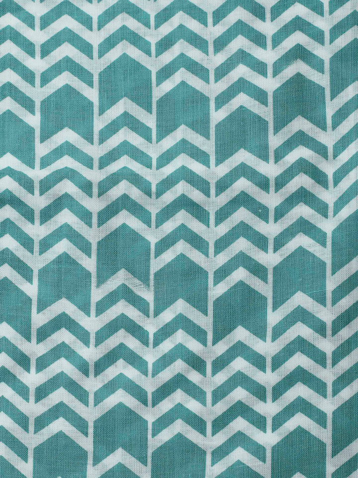 Aqua Green Printed Cotton Blend Unstitched Dress Material