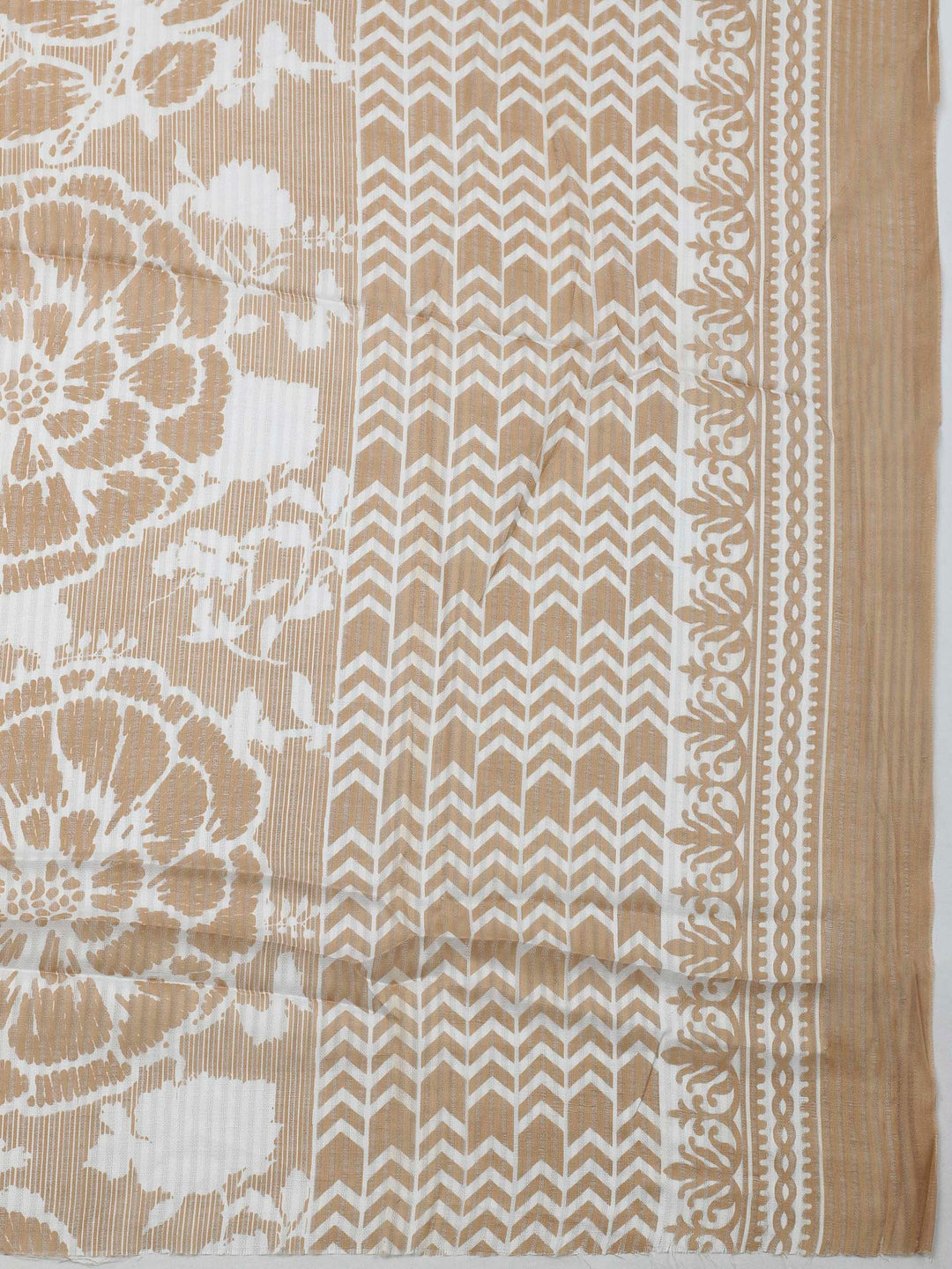 Beige Printed Cotton Blend Unstitched Dress Material