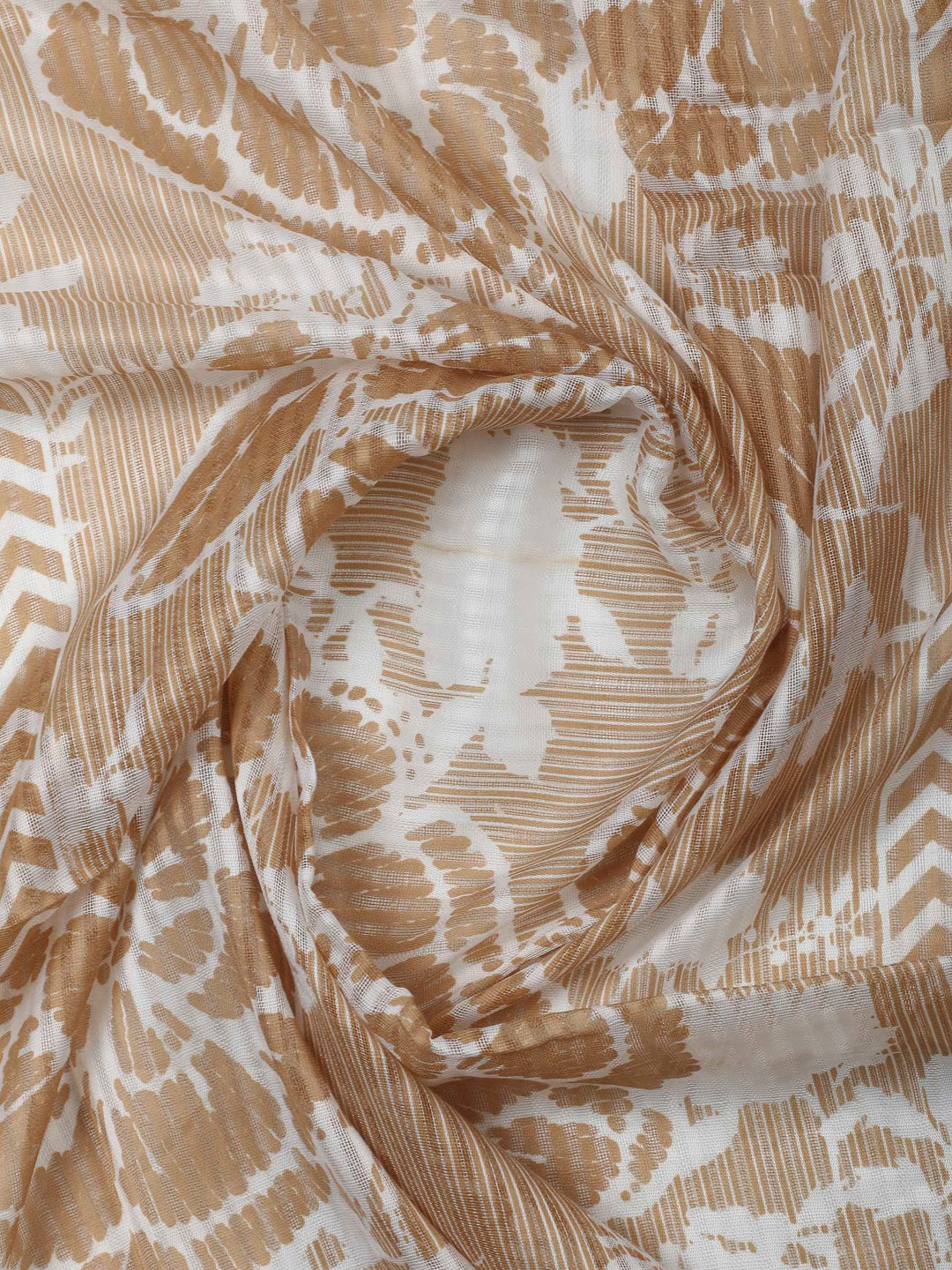 Beige Printed Cotton Blend Unstitched Dress Material