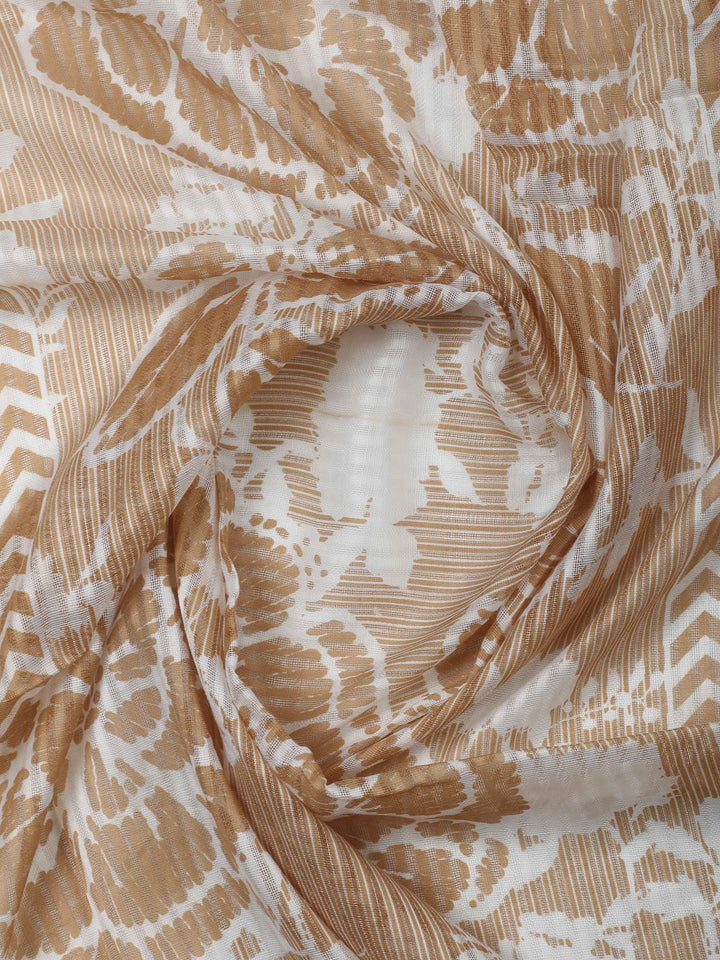 Beige Printed Cotton Blend Unstitched Dress Material