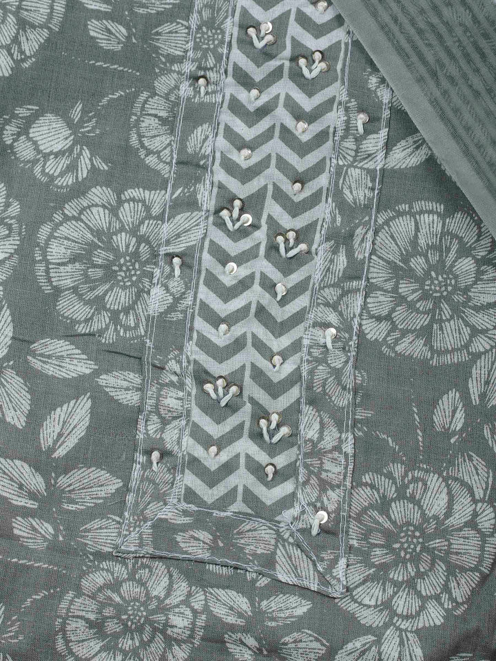 Grey Printed Cotton Blend Unstitched Dress Material