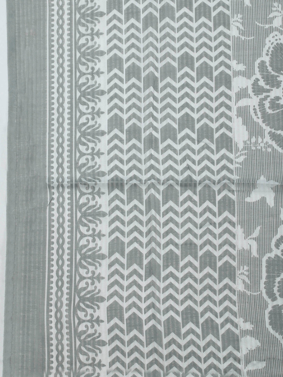 Grey Printed Cotton Blend Unstitched Dress Material