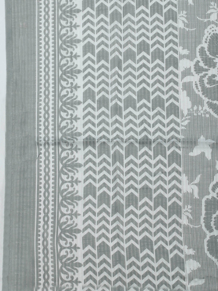 Grey Printed Cotton Blend Unstitched Dress Material