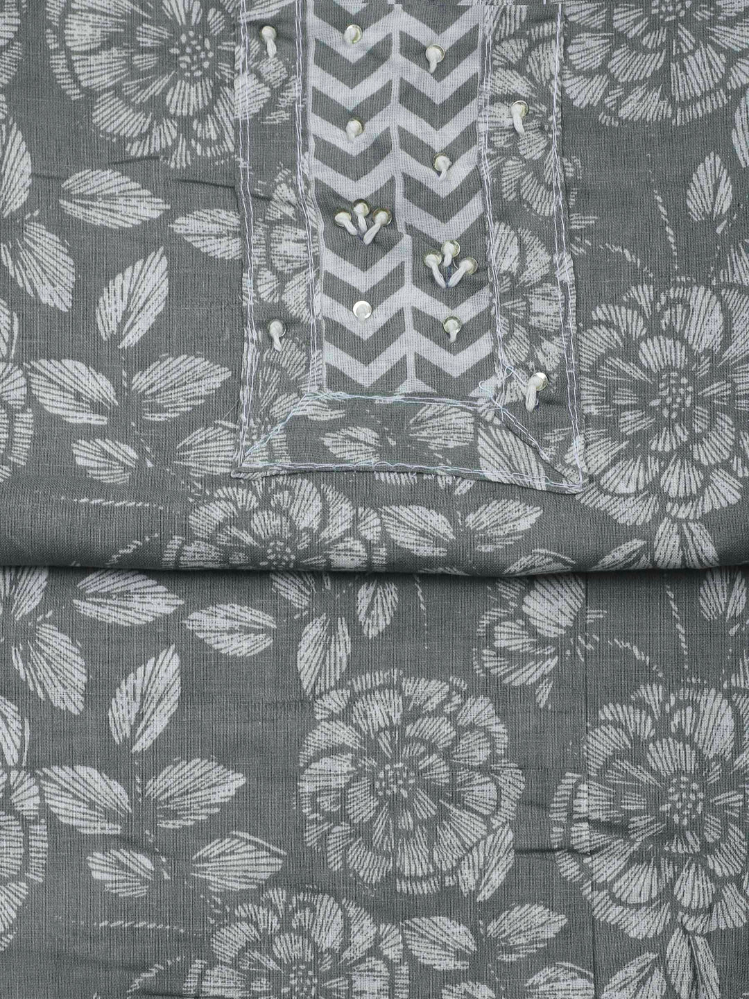 Grey Printed Cotton Blend Unstitched Dress Material