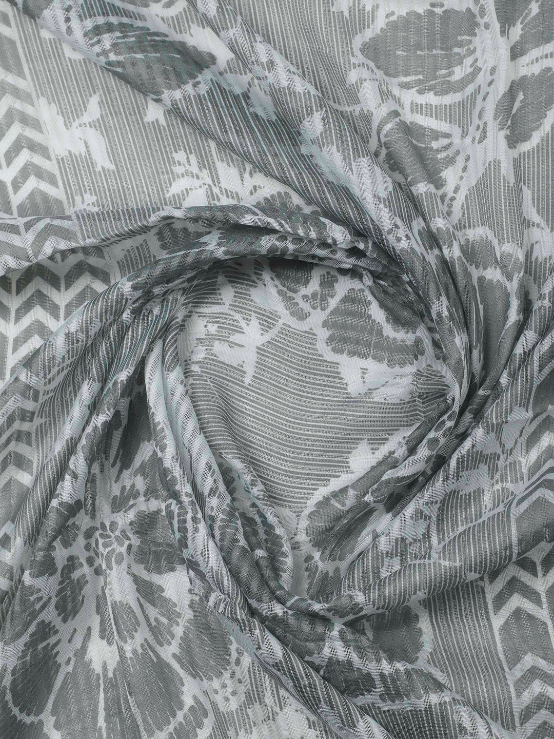 Grey Printed Cotton Blend Unstitched Dress Material