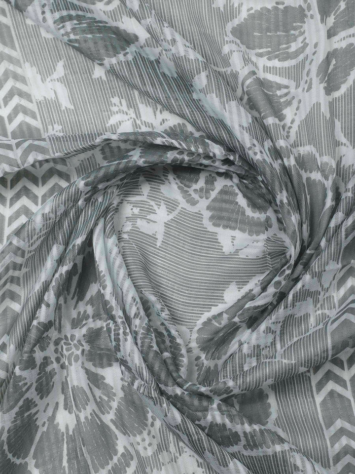 Grey Printed Cotton Blend Unstitched Dress Material