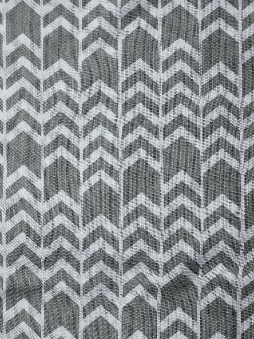 Grey Printed Cotton Blend Unstitched Dress Material