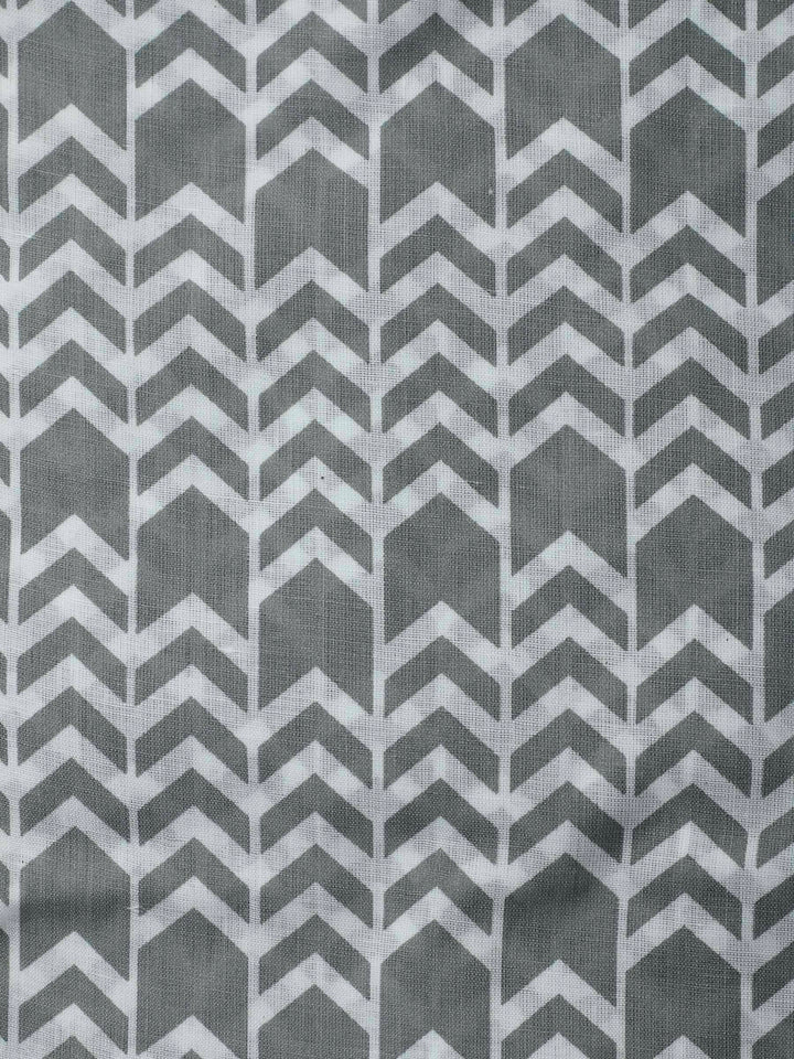 Grey Printed Cotton Blend Unstitched Dress Material