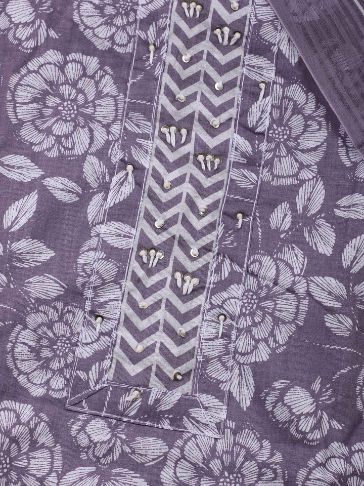 Mauve Printed Cotton Blend Unstitched Dress Material