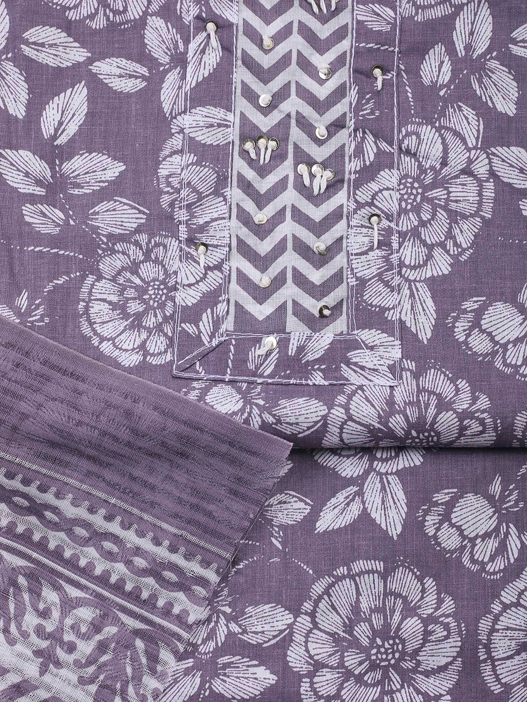 Mauve Printed Cotton Blend Unstitched Dress Material