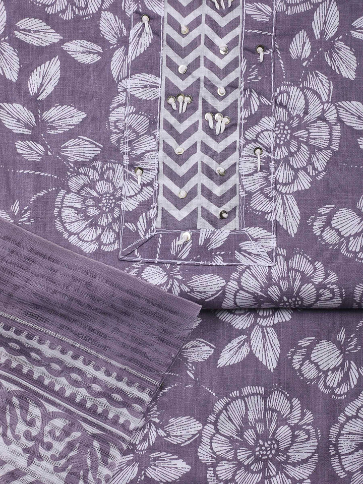Mauve Printed Cotton Blend Unstitched Dress Material