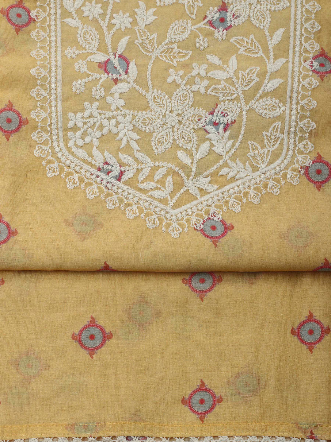 Mustard Embroidery Chanderi Unstitched Dress Material