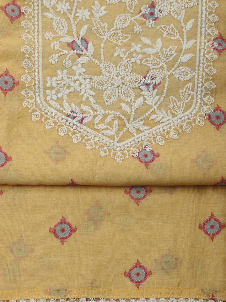 Mustard Embroidery Chanderi Unstitched Dress Material