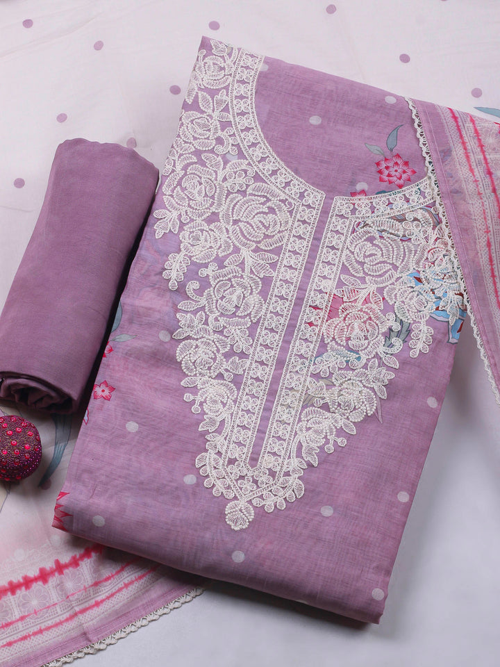 Mauve Embroidery Chanderi Unstitched Dress Material